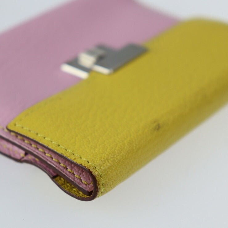 HERMES Click Mini Card Case - Chevre Mauve Sylvestre Jaune Naples Business Card Holder Flap D Engraved