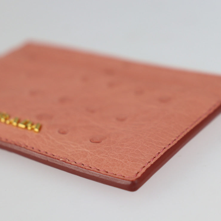 PRADA プラダ カードケース カードケース 1MC149 オーストリッチ ピンク ゴールド金具 パスケース 名刺入れ ロゴ エキゾチックレザー