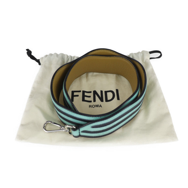 美品 FENDI フェンディ ストラップ ユー ショルダーストラップ - スウェード レザー ライトグリーン ダークネイビー シルバー金具 ウェーブ 替えストラップ