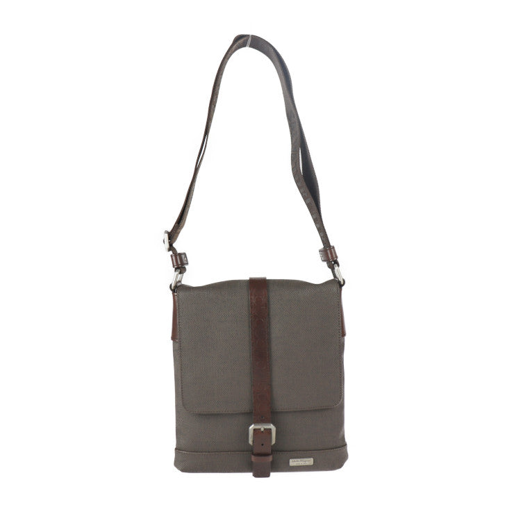 超美品 Salvatore Ferragamo サルヴァトーレ フェラガモ ガンチーニ ショルダーバッグ 24 9335 PVC レザー ブラウン系 シルバー金具 クロスボディバッグ