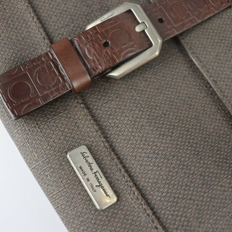 超美品 Salvatore Ferragamo サルヴァトーレ フェラガモ ガンチーニ ショルダーバッグ 24 9335 PVC レザー ブラウン系 シルバー金具 クロスボディバッグ