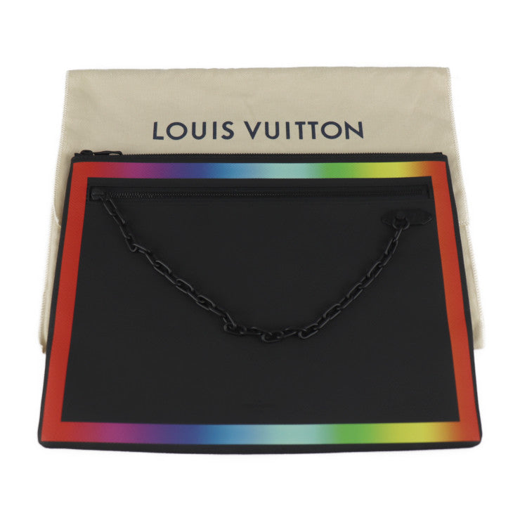 超美品 LOUIS VUITTON ルイ ヴィトン ポシェット A4 タイガ レインボー クラッチバッグ M30347 レザー ブラック レインボー 2019AW 限定 ヴァージルアブロー チェーン