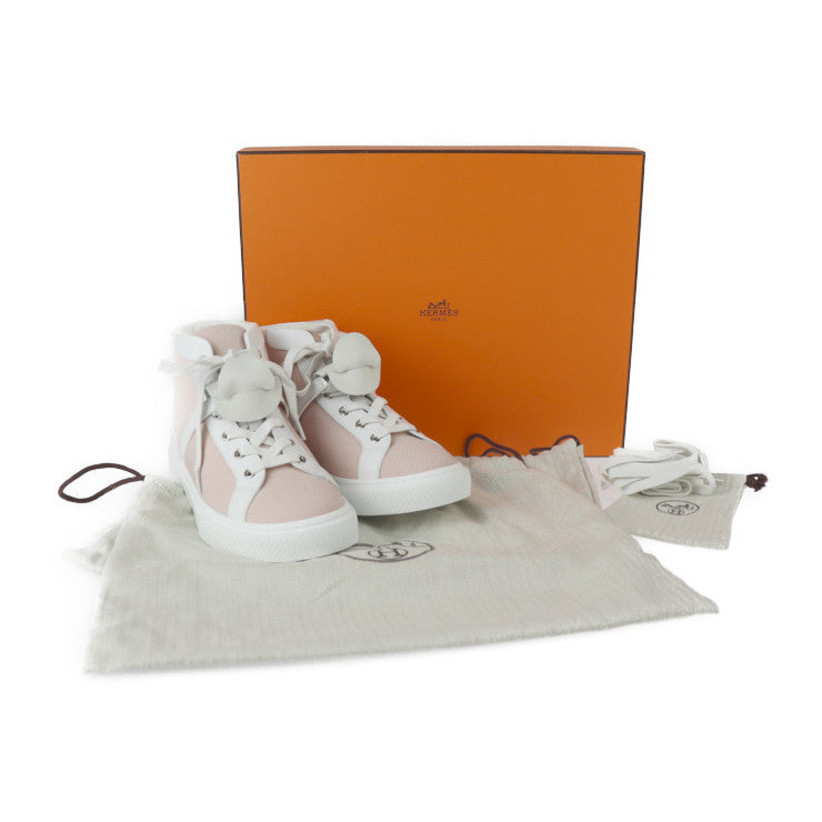 新品未使用展示品 HERMES エルメス デイドリーム スニーカー H221191Z C5380 表記サイズ 38 1/2 トワルアッシュ カーフレザー フランボワーズ ホワイト シルバー金具 ケリーバックル ハイカットスニーカー 参考サイズ約25.5cm