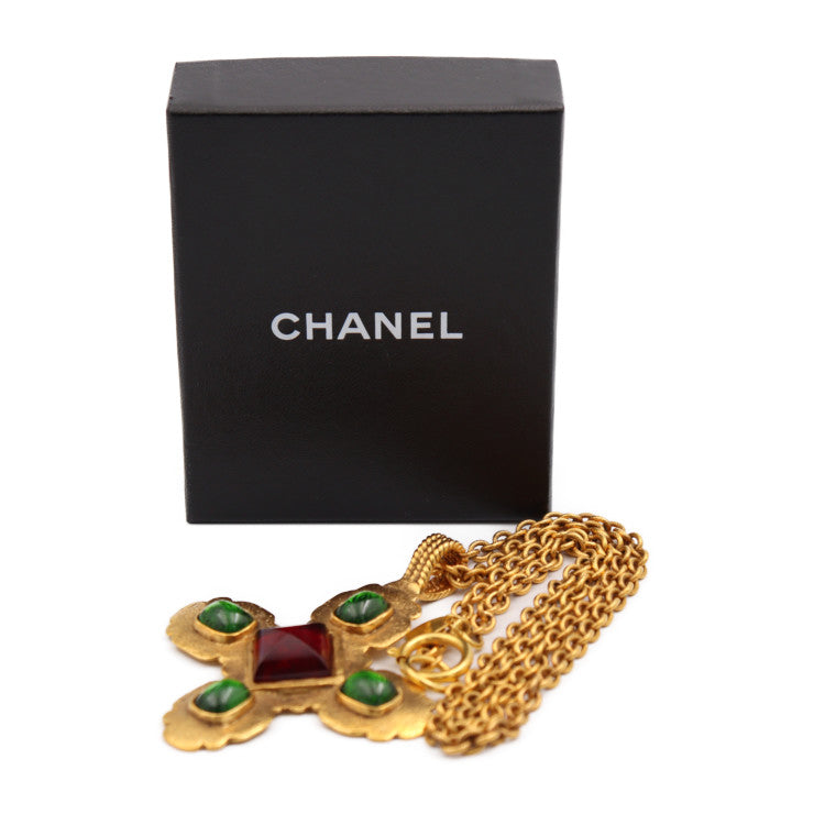 美品 CHANEL シャネル カラーストーン ネックレス グリポア ネックレス - メタル カラーストーン ゴールド レッド グリーン ペンダント ヴィンテージ