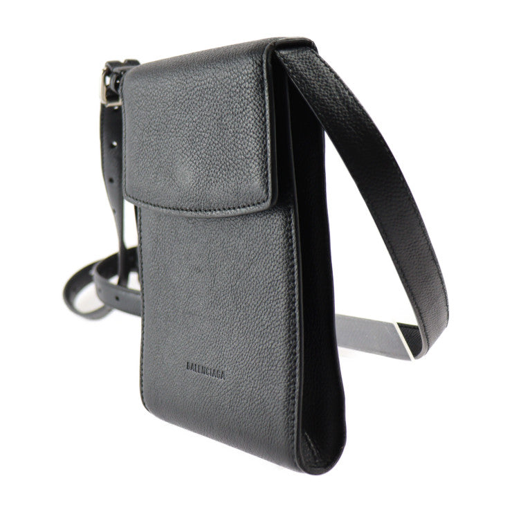 BALENCIAGA バレンシアガ ゴースト フォンホルダー ショルダーバッグ 618868 レザー ブラック シルバー金具 スマートフォンケース ポシェット
