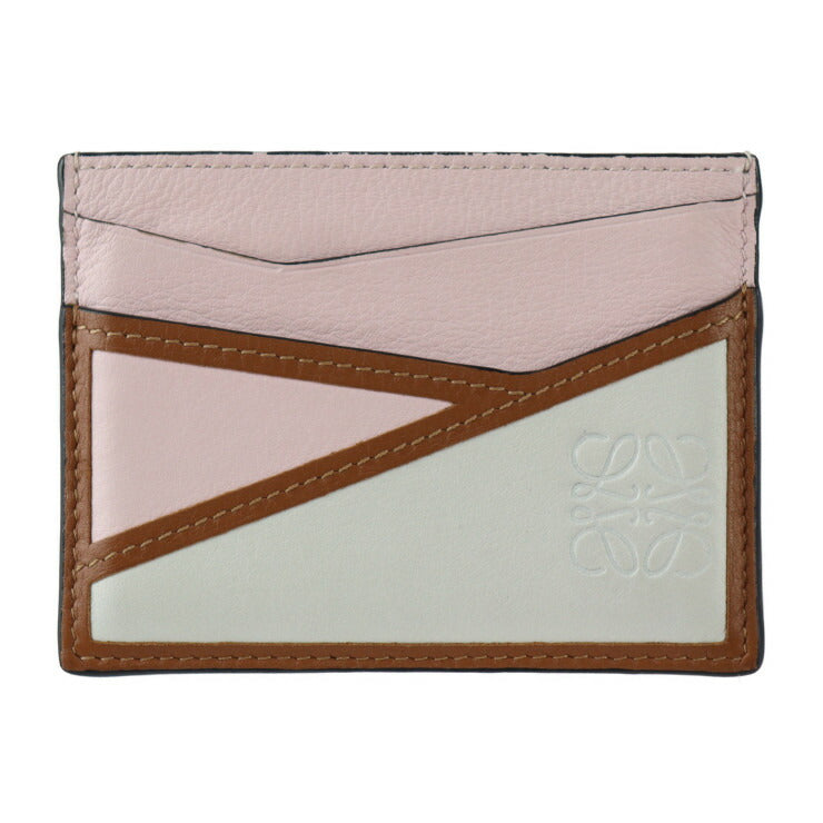 美品 LOEWE ロエベ PLAIN CARDHOLD プレーン カードホルダー PUZZLE パズル カードケース - レザー ピンク ホワイト系 ブラウン 名刺入れ パスケース アナグラム