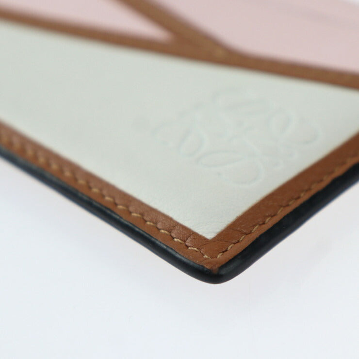 美品 LOEWE ロエベ PLAIN CARDHOLD プレーン カードホルダー PUZZLE パズル カードケース - レザー ピンク ホワイト系 ブラウン 名刺入れ パスケース アナグラム