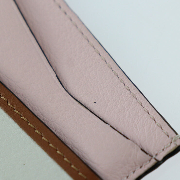 美品 LOEWE ロエベ PLAIN CARDHOLD プレーン カードホルダー PUZZLE パズル カードケース - レザー ピンク ホワイト系 ブラウン 名刺入れ パスケース アナグラム
