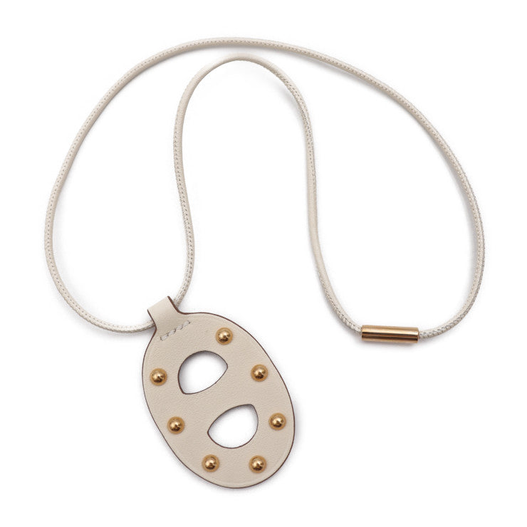 超美品 HERMES エルメス シェーヌ ダンクル PM ネックレス - スイフト NATA クリーム系 ブラウン系 ピンクゴールド金具 ペンダント 馬蹄刻印 スタッズ U刻印