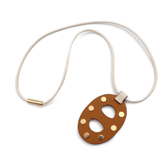 超美品 HERMES エルメス シェーヌ ダンクル PM ネックレス - スイフト NATA クリーム系 ブラウン系 ピンクゴールド金具 ペンダント 馬蹄刻印 スタッズ U刻印