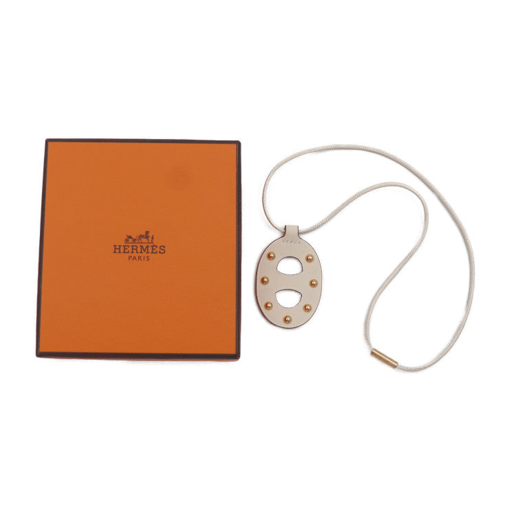 超美品 HERMES エルメス シェーヌ ダンクル PM ネックレス - スイフト NATA クリーム系 ブラウン系 ピンクゴールド金具 ペンダント 馬蹄刻印 スタッズ U刻印