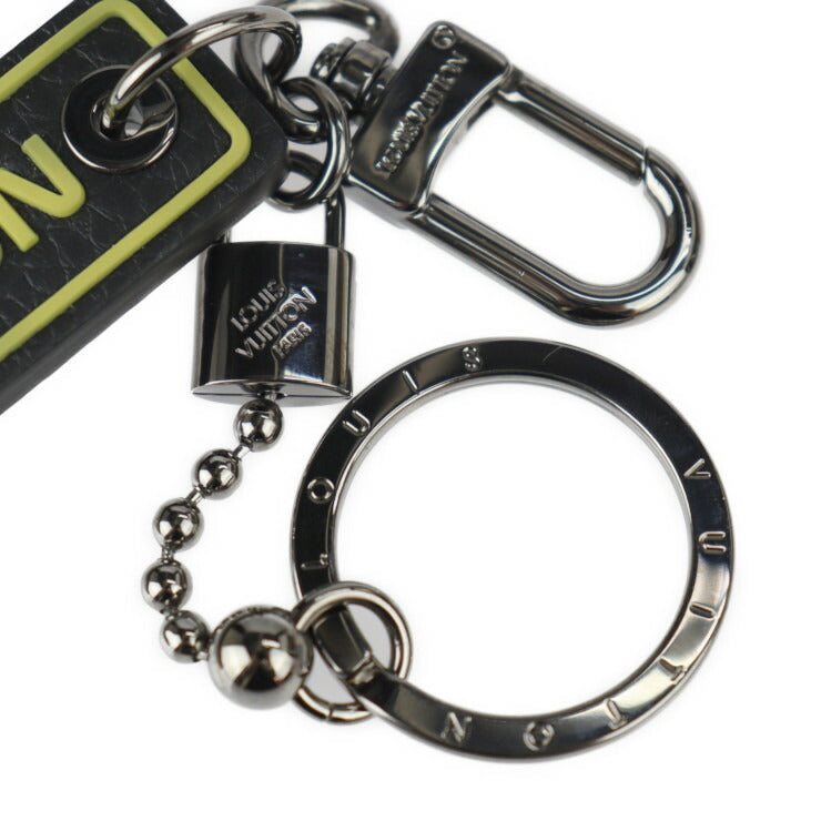 美品 LOUIS VUITTON ルイ ヴィトン ポルトクレ タブ キーホルダー MP2211 トリヨンレザー ブラック イエロー シルバー金具 キーリング ビトン