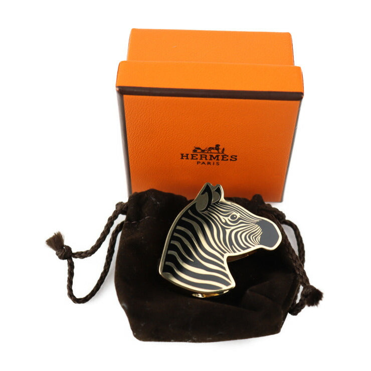 新品未使用展示品 HERMES エルメス スクエアリング 90 スカーフリング メタル ゴールド ブラック ゼブラ シマウマ
