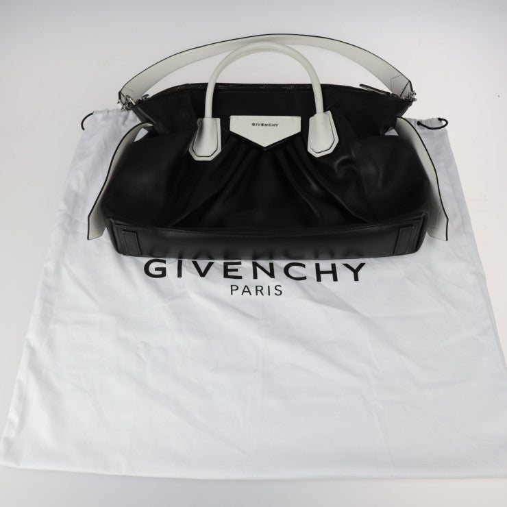 美品 GIVENCHY ジバンシィ アンティゴナ ソフト ミディアム ハンドバッグ レザー ブラック ホワイト シルバー金具 2WAY ショルダーバッグ トートバッグ