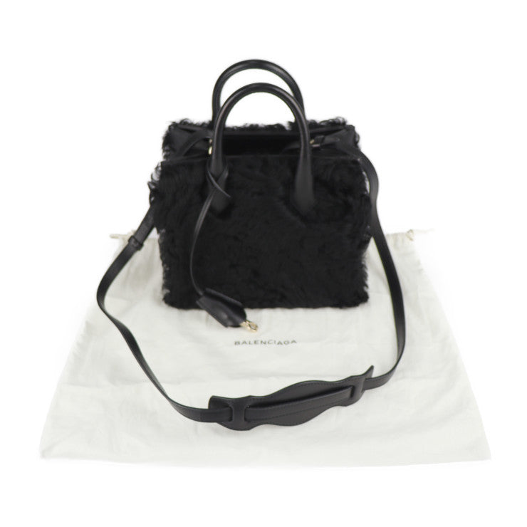 美品 BALENCIAGA バレンシアガ パドロックヌード ミニ ハンドバッグ 347237 BP91J 1000 ムートン レザー ブラック ゴールド金具 2WAY ショルダーバッグ