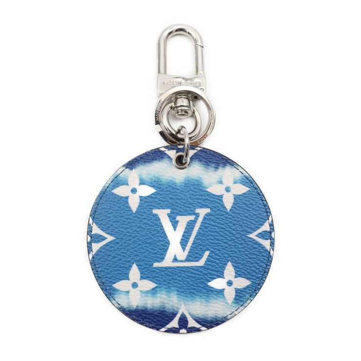 超美品 LOUIS VUITTON ルイ ヴィトン ポルトクレ イリュストレ LVエスカル キーホルダー M69272 モノグラム オーバーレイ ブルー系 ホワイト シルバー金具 キーリング バッグチャーム ビトン