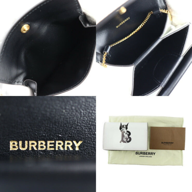 超美品 BURBERRY バーバリー チェーンウォレット コインケース カードケース - レザー ホワイト ブラック ゴールド金具 名刺入れ 小銭入れ エンジェル 天使