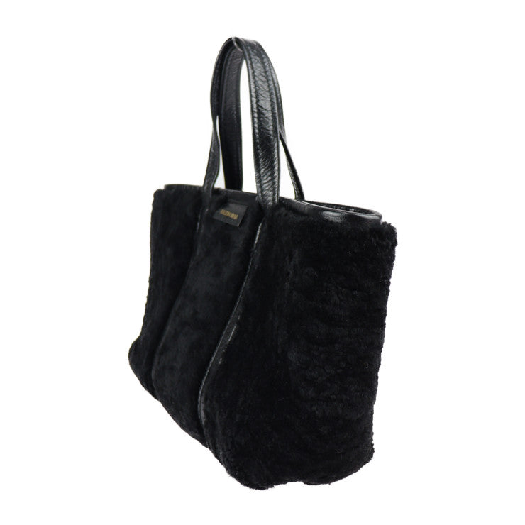 BALENCIAGA バレンシアガ バルベス スモール ハンドバッグ 671404 ムートン レザー ブラック シルバー金具 2WAY ショルダーバッグ