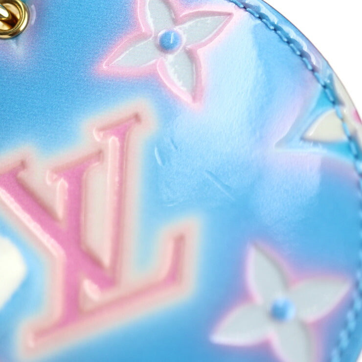 美品 LOUIS VUITTON ルイ ヴィトン ポルト クレ イリュストレ ヴェルニ キーホルダー M00621 モノグラムヴェルニ レザー ブルー系 ピンク系 ゴールド金具 キーリング バッグチャーム ビトン