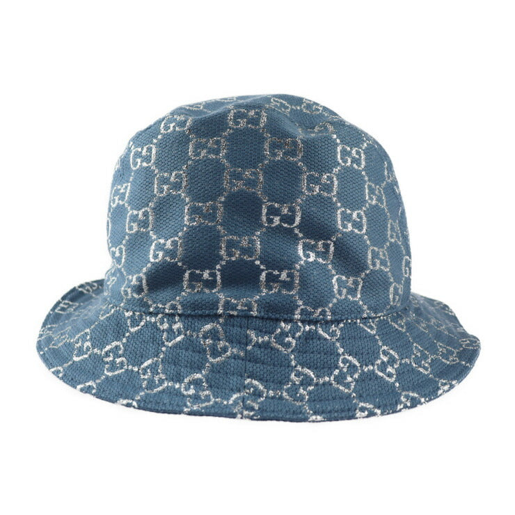 超美品 GUCCI グッチ GGラメ バケットハット ハット 631951 表記サイズ M ウール71% ナイロン17% 金属繊維12% ブルー系 シルバー 帽子