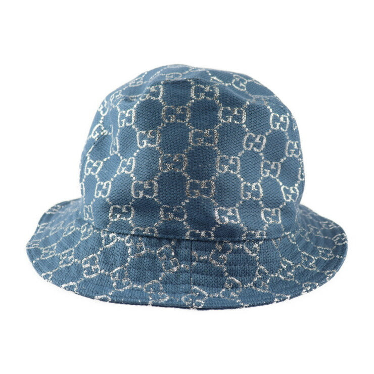 超美品 GUCCI グッチ GGラメ バケットハット ハット 631951 表記サイズ M ウール71% ナイロン17% 金属繊維12% ブルー系 シルバー 帽子