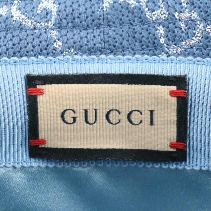 超美品 GUCCI グッチ GGラメ バケットハット ハット 631951 表記サイズ M ウール71% ナイロン17% 金属繊維12% ブルー系 シルバー 帽子