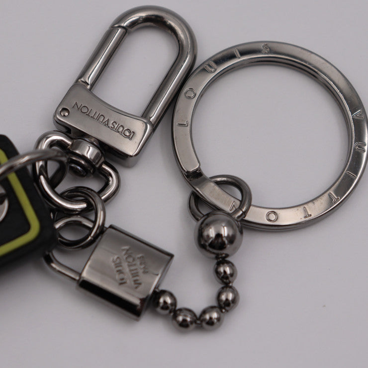Beautiful LOUIS VUITTON Louis Vuitton Porte Cle Tab Keychain MP2211 Taurillon Leather Black Yellow Silver Hardware Keyring Bag Charm Vuitton
