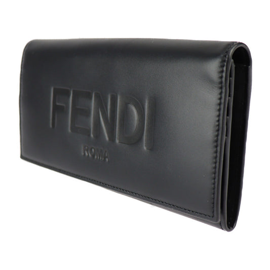 超美品 FENDI フェンディ コンチネンタル ウォレット 長財布 7M0264 カーフレザー ブラック シルバー金具 二つ折り ロゴ