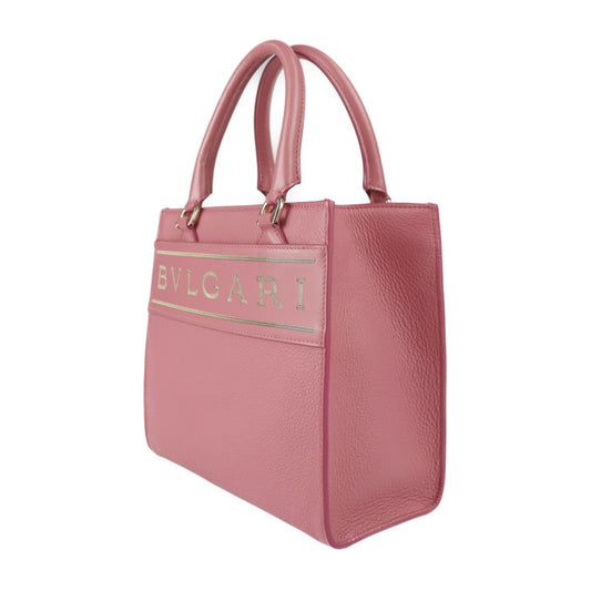 美品 BVLGARI ブルガリ ロゴ トート スモール ハンドバッグ 291221 カーフレザー ピンク系 ゴールド金具 2WAY ショルダーバッグ