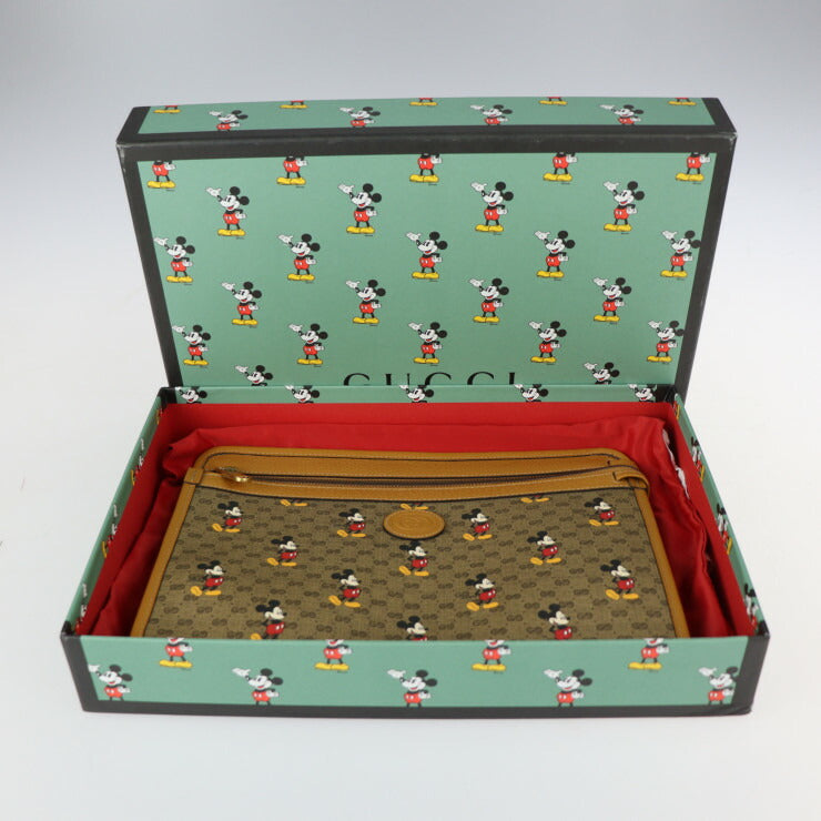 新品未使用展示品 GUCCI グッチ ディズニーコラボ マイクロGGスプリーム セカンドバッグ 602552 PVC レザー ベージュ ライトブラウン ゴールド金具 ミッキープリント クラッチバッグ ポーチ