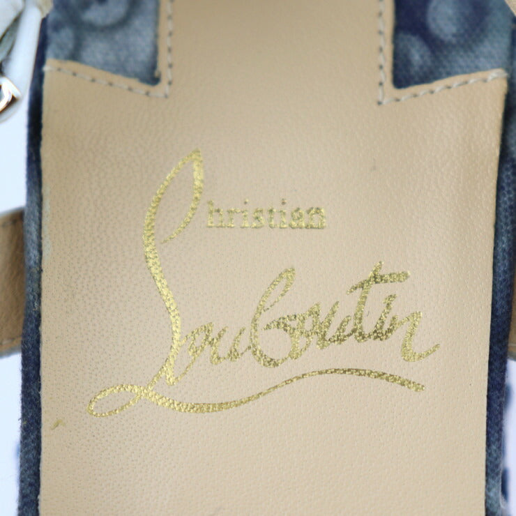 新古未使用展示品 Christian Louboutin クリスチャンルブタン PARACLOU ピラクル サンダル 表記サイズ 35 キャンバス レザー ブルー系 ホワイト シルバー金具 ウェッジソール スクエアスタッズ バックストラップ