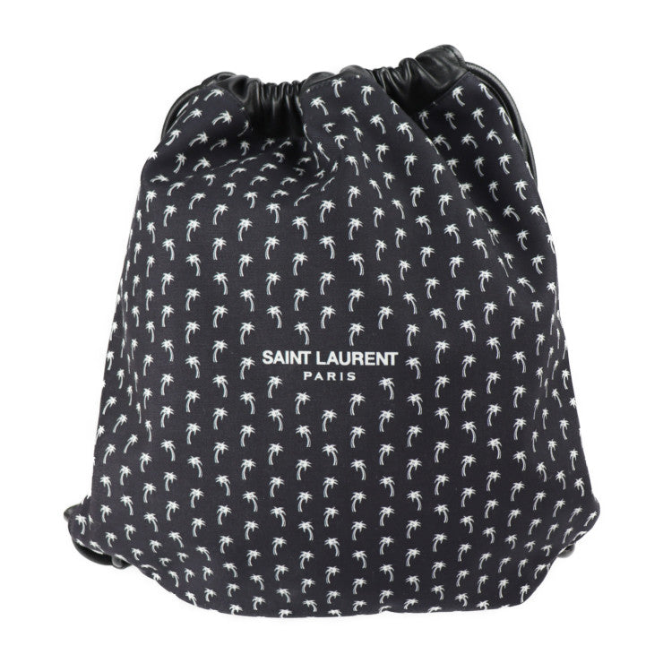超美品 SAINT LAURENT PARIS サンローランパリ バッグ リュック・デイパック 553919 HPQ4E 1070 キャンバス ラムスキン ブラック ドローストリング 巾着型 バックパック パームツリー ヤシの木柄