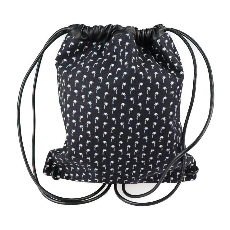 超美品 SAINT LAURENT PARIS サンローランパリ バッグ リュック・デイパック 553919 HPQ4E 1070 キャンバス ラムスキン ブラック ドローストリング 巾着型 バックパック パームツリー ヤシの木柄
