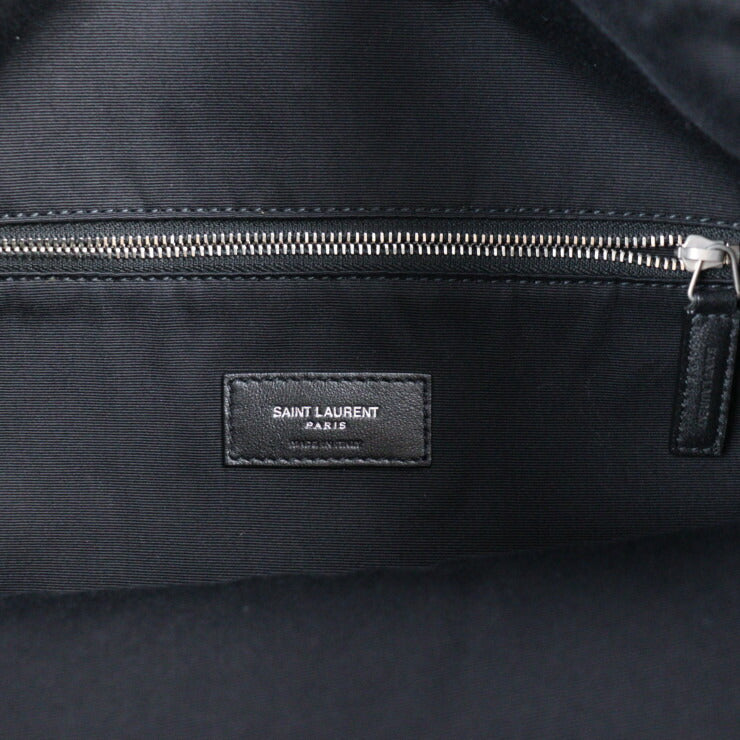 超美品 SAINT LAURENT PARIS サンローランパリ バッグ リュック・デイパック 553919 HPQ4E 1070 キャンバス ラムスキン ブラック ドローストリング 巾着型 バックパック パームツリー ヤシの木柄