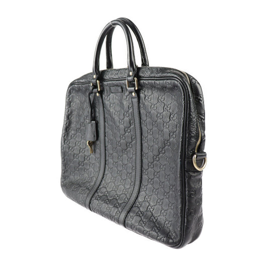 美品 GUCCI グッチ グッチシマ ビジネスバッグ 201480 レザー ブラック シルバー金具 ブリーフケース ハンドバッグ 書類鞄
