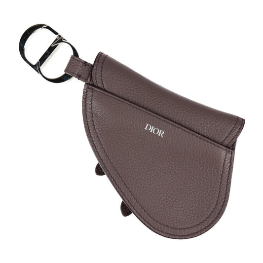 超美品 Christian Dior クリスチャンディオール SADDLE POACH サドルポーチ コインケース - レザー パープル系 シルバー金具 アクセサリーポーチ キーリング バッグチャーム 小物入れ