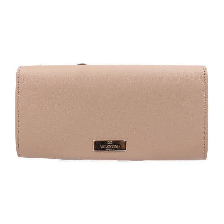 超美品 Valentino Garavani ヴァレンティノ ガラヴァーニ フラップ ウォレット 長財布 AWP00798 レザー ベージュ系 花 フラワーモチーフ