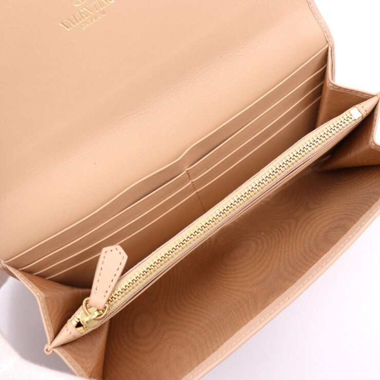 超美品 Valentino Garavani ヴァレンティノ ガラヴァーニ フラップ ウォレット 長財布 AWP00798 レザー ベージュ系 花 フラワーモチーフ