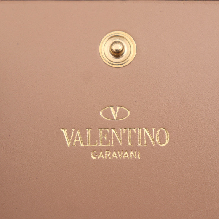 超美品 Valentino Garavani ヴァレンティノ ガラヴァーニ フラップ ウォレット 長財布 AWP00798 レザー ベージュ系 花 フラワーモチーフ