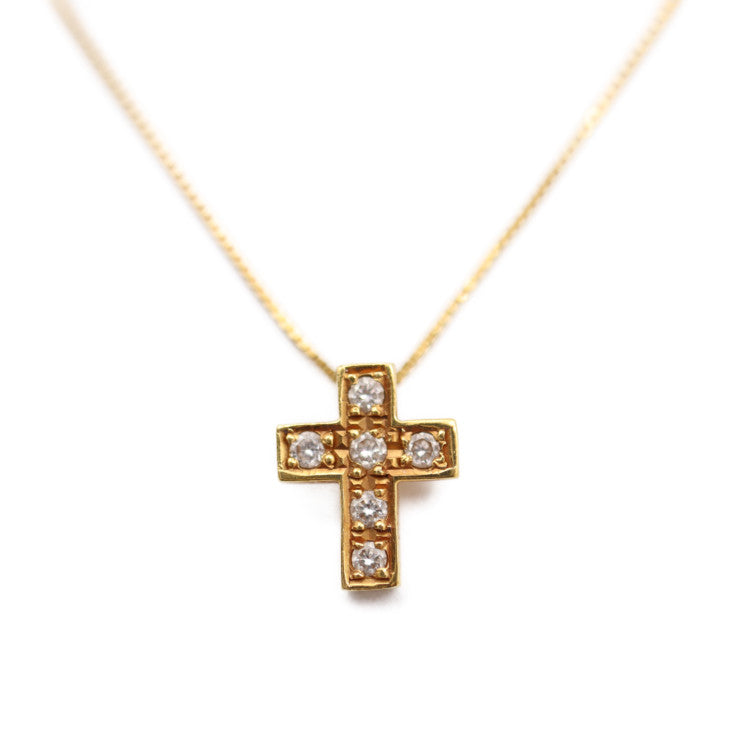 no brand ノーブランド ネックレス ネックレス - K18 ダイヤモンド 0.12ct イエローゴールド クロス 十字架 ペンダント 貴金属 アクセサリー