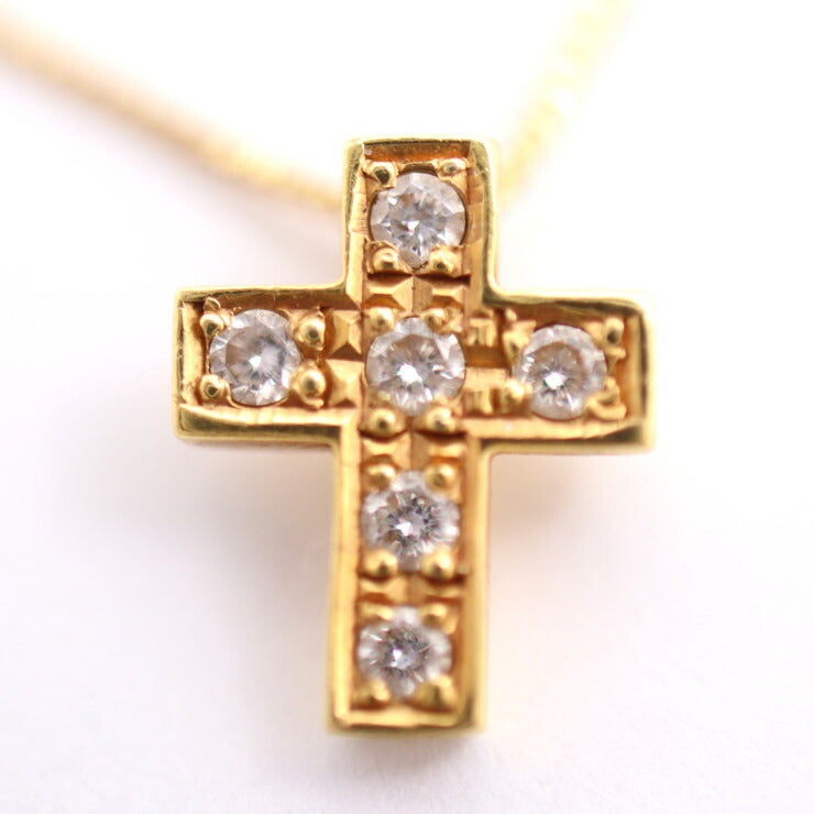 no brand ノーブランド ネックレス ネックレス - K18 ダイヤモンド 0.12ct イエローゴールド クロス 十字架 ペンダント 貴金属 アクセサリー