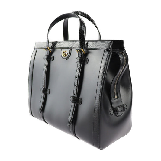 超美品 GUCCI グッチ ダブルG ミディアム トート トートバッグ 711057 レザー パイソン ブラック ゴールド金具 ハンドバッグ ビジネスバッグ 日本限定