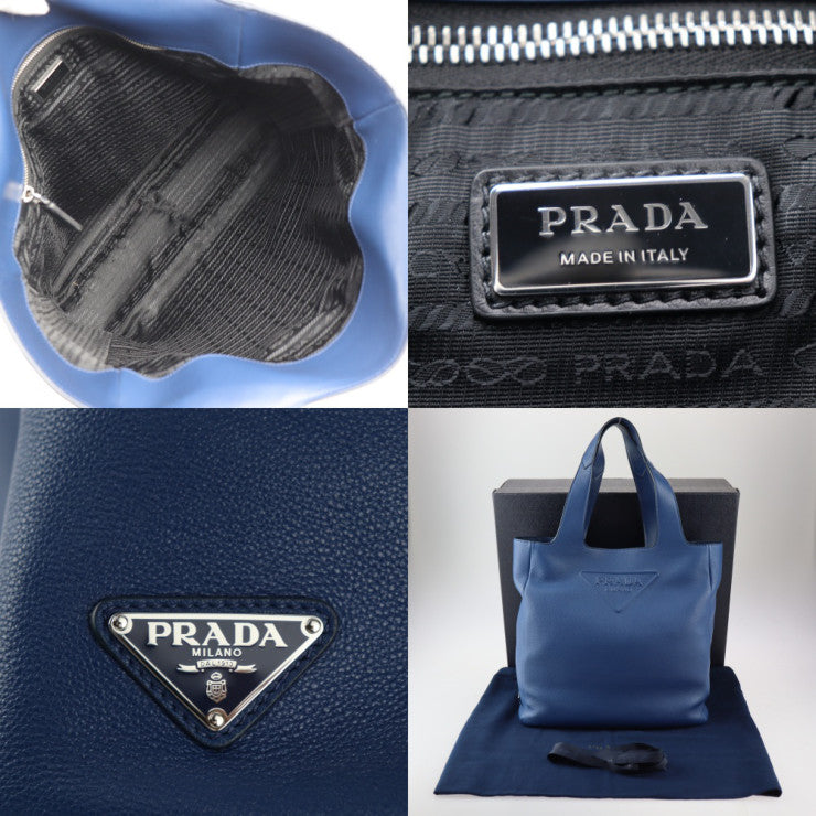 超美品 PRADA プラダ VITELLO DAINO トートバッグ 2VG092 レザー ブルー ヴィッテロダイノトート 三角ロゴ トライアングルロゴ