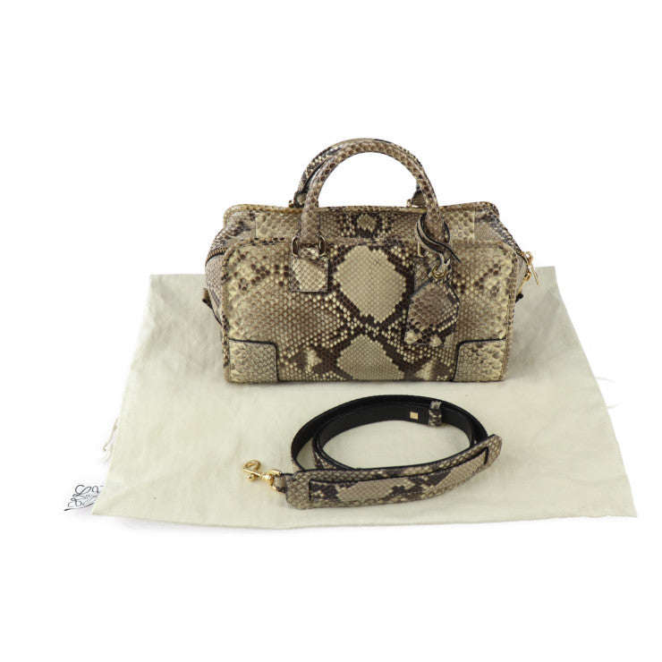 美品 LOEWE ロエベ アマソナ 28 ハンドバッグ - パイソン レザー ベージュ系 ゴールド金具 2WAY ショルダーバッグ ミニボストン エキゾチックレザー