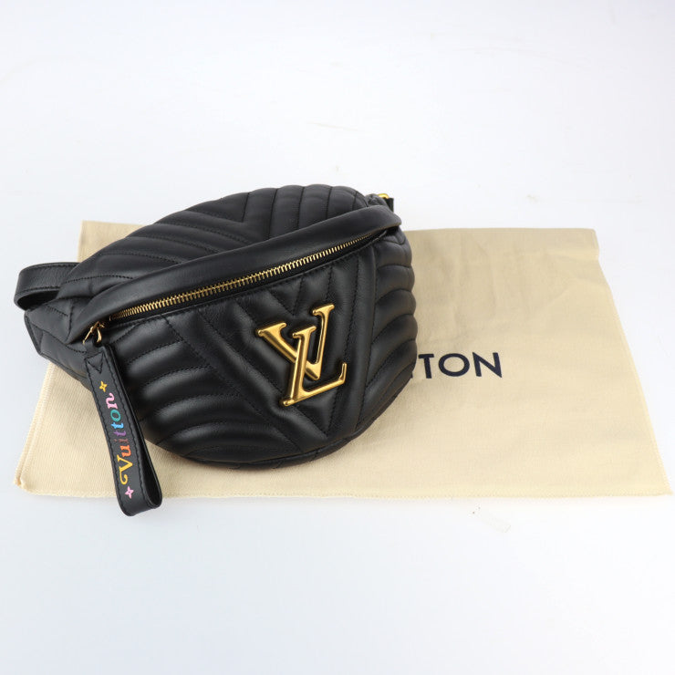 超美品 LOUIS VUITTON ルイ ヴィトン ニューウェーブ バムバッグ ウエストバッグ M53750 スムースカーフレザー ブラック ゴールド金具 ボディバッグ キルティング ビトン