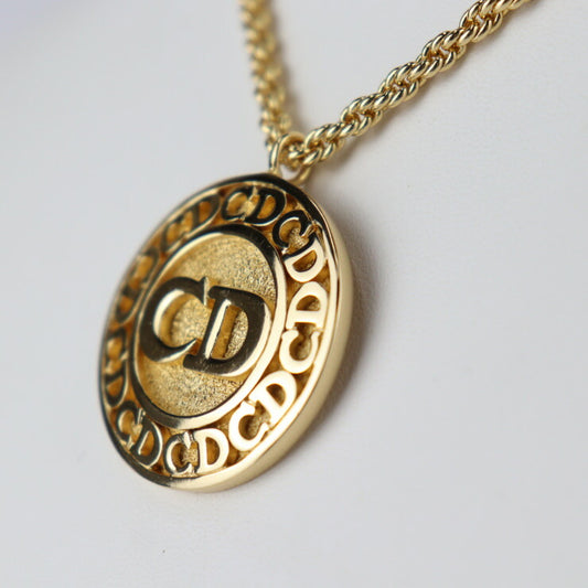 美品 Christian Dior クリスチャンディオール CD ロゴ ネックレス ネックレス - メタル ゴールド ペンダント サークル