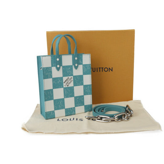 超美品 LOUIS VUITTON ルイ ヴィトン サックプラ XS ダミエチェッカーボード ショルダーバッグ N60495 レザー ターコイズ ホワイト シルバー金具 2WAY ハンドバッグ ミニバッグ ビトン