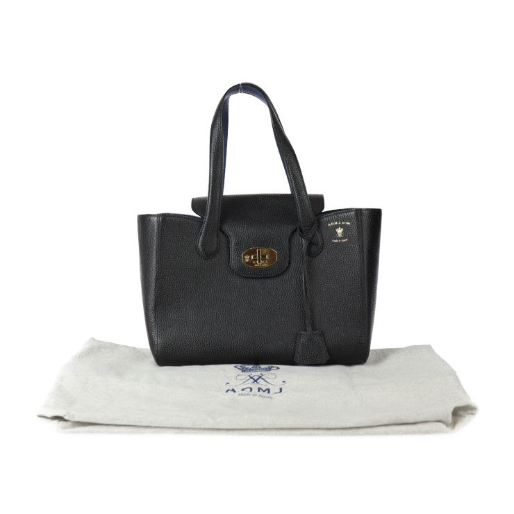 超美品 ADMJ エーディーエムジェイ トートバッグ ハンドバッグ - レザー ブラック ネイビー ゴールド金具 ターンロック ショルダーバッグ