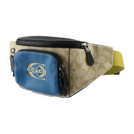 超美品 COACH コーチ シグネチャー ウエストバッグ CH587 PVC レザー ブルー ベージュ ブラック ベルトバッグ カラーブロック