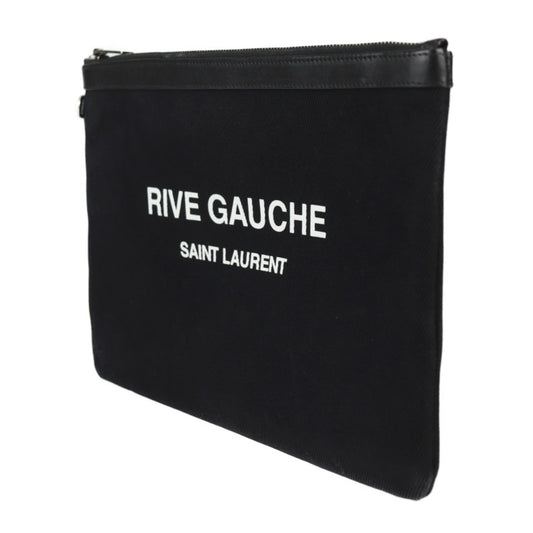 美品 SAINT LAURENT PARIS サンローランパリ RIVE GAUCHE リヴゴーシュ セカンドバッグ 581369 キャンバス レザー ブラック シルバー金具 リストレット クラッチバッグ ポーチ